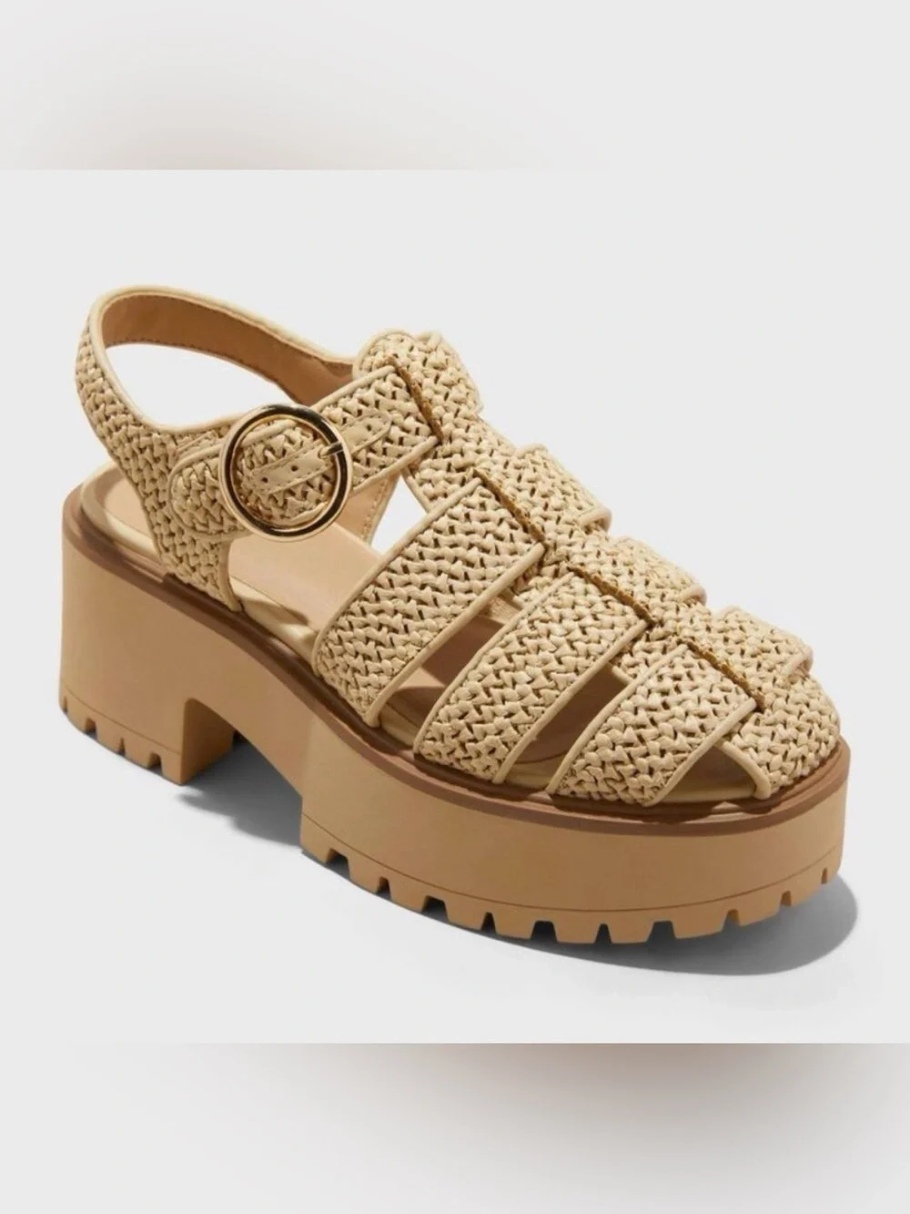 Woven Platform Espadrille Sandal - Beige